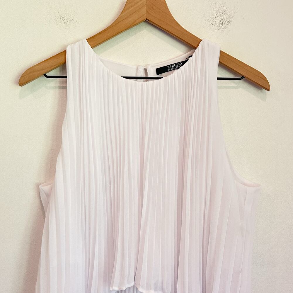 Badgley Mischka Pleated Flowy Sleeveless Dress White Size 12 - Picture 2 of 5